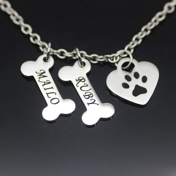 Cute Paw Print. Bone Pendant Necklace