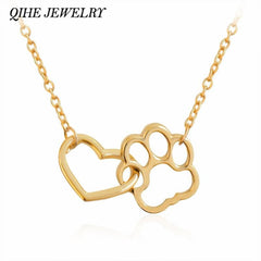 Heart & Dog Paw Charm Necklace Gold Silver