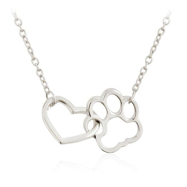 Heart & Dog Paw Charm Necklace Gold Silver