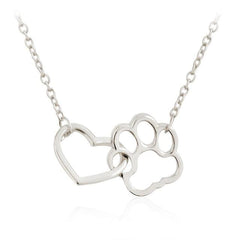 Heart & Dog Paw Charm Necklace Gold Silver