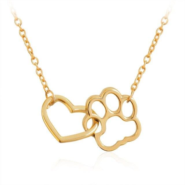 Heart & Dog Paw Charm Necklace Gold Silver