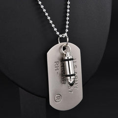 Men Military Army Bullet Charm.Dog Pendant Necklace