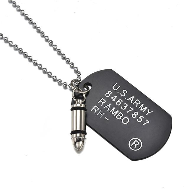 Men Military Army Bullet Charm.Dog Pendant Necklace