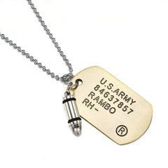 Men Military Army Bullet Charm.Dog Pendant Necklace