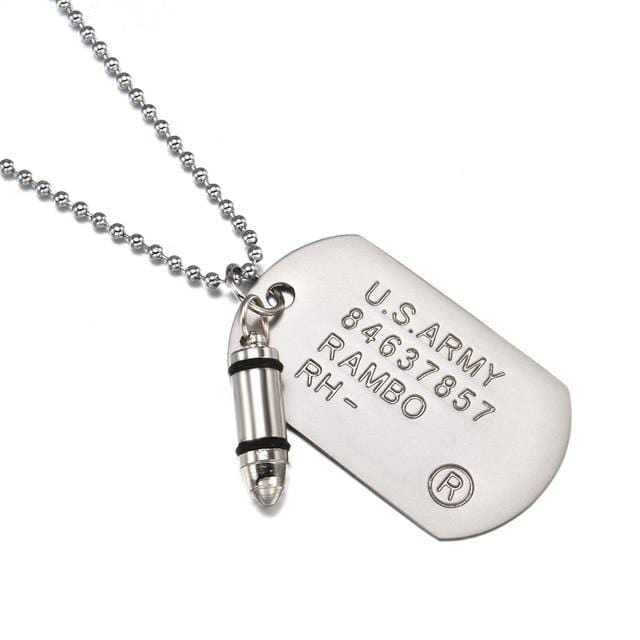 Men Military Army Bullet Charm.Dog Pendant Necklace