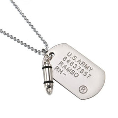 Men Military Army Bullet Charm.Dog Pendant Necklace