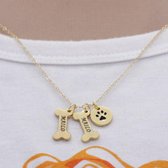 Cute Paw Print. Bone Pendant Necklace