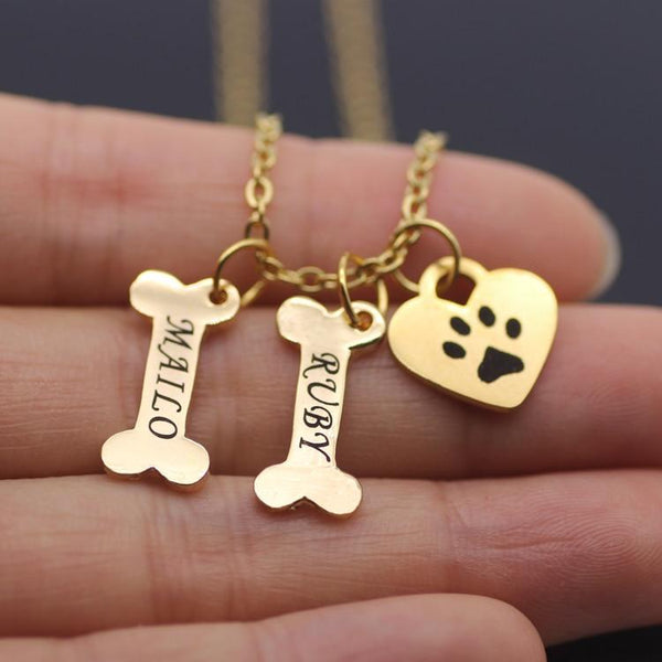 Cute Paw Print. Bone Pendant Necklace